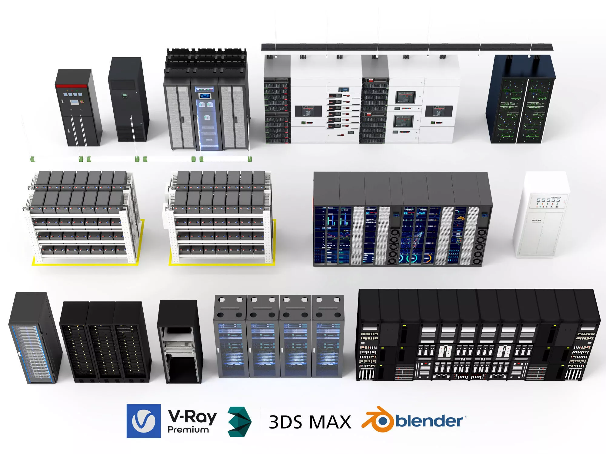Data Center UPS Battery and Server Rack Pack 3D model