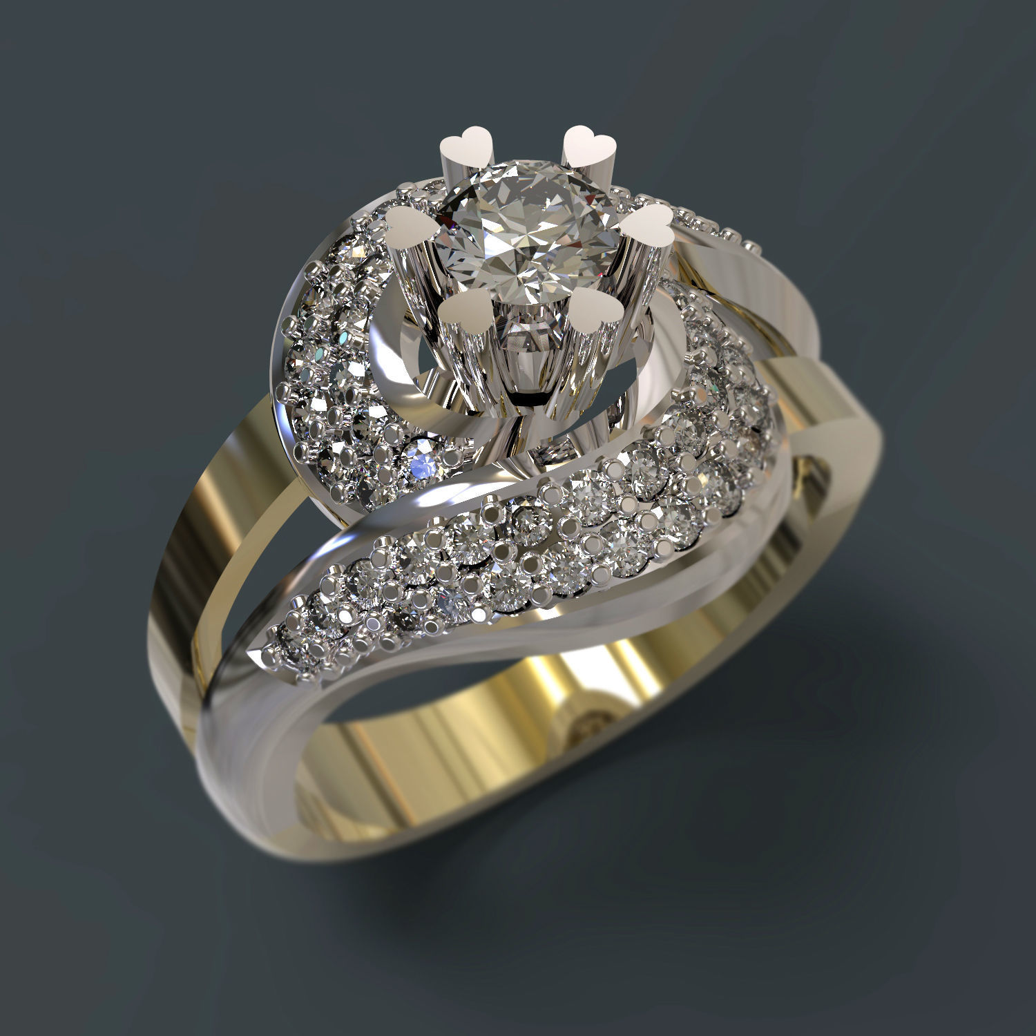 Ring engagement with diamonds 3D print model_4