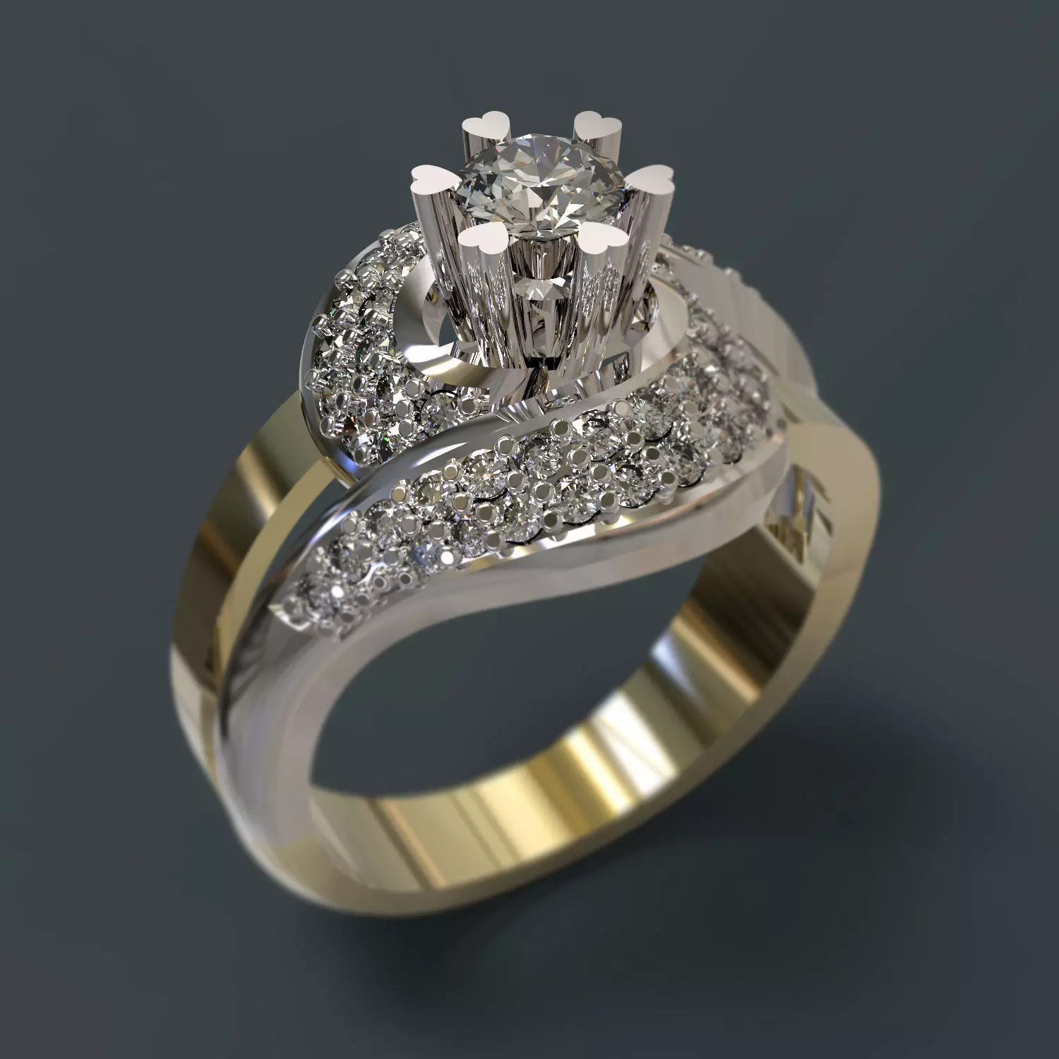 Ring engagement with diamonds 3D print model_0