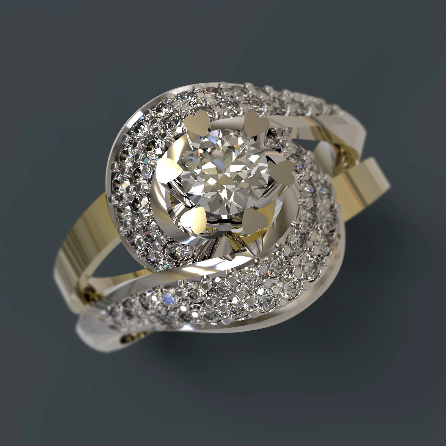 Ring engagement with diamonds 3D print model_1