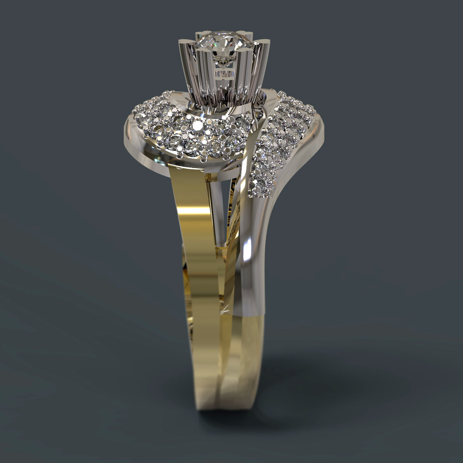 Ring engagement with diamonds 3D print model_2