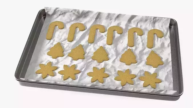 Holiday Cookie Cutouts on Baking Tray 3D model 3