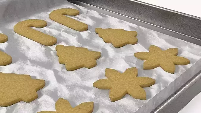 Holiday Cookie Cutouts on Baking Tray 3D model 5