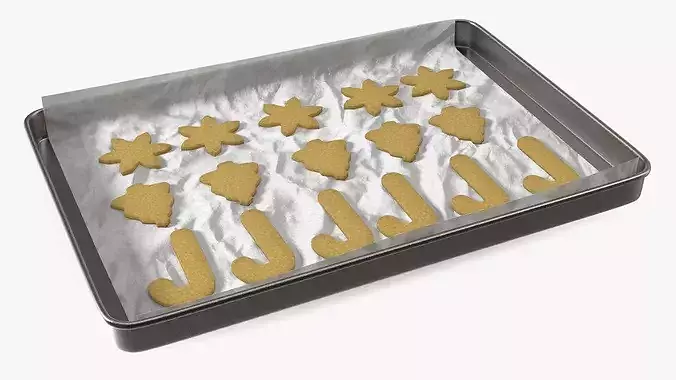 Holiday Cookie Cutouts on Baking Tray 3D model 4