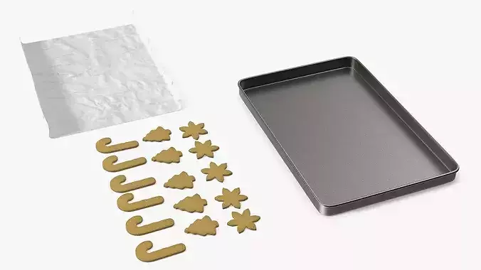 Holiday Cookie Cutouts on Baking Tray 3D model 7