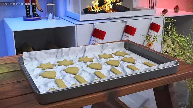 Holiday Cookie Cutouts on Baking Tray 3D model 2