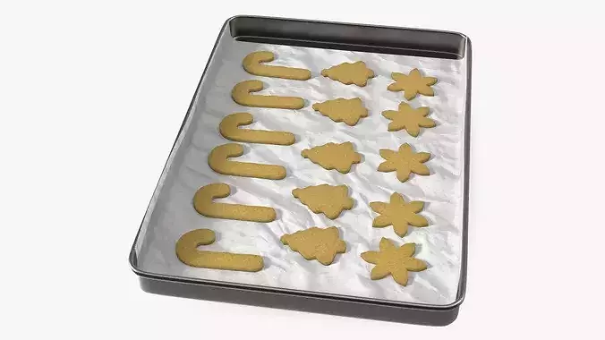 Holiday Cookie Cutouts on Baking Tray 3D model