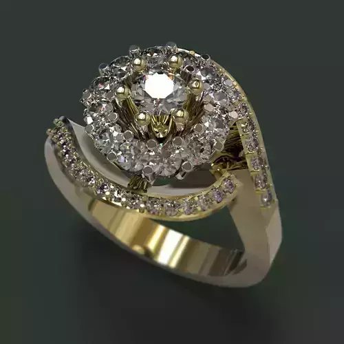 Ring gold with diamonds in center 3D print model