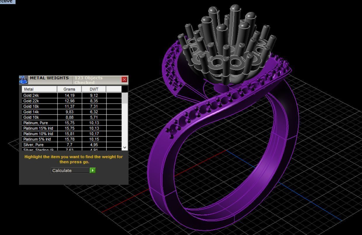 Ring gold with diamonds in center 3D print model_12