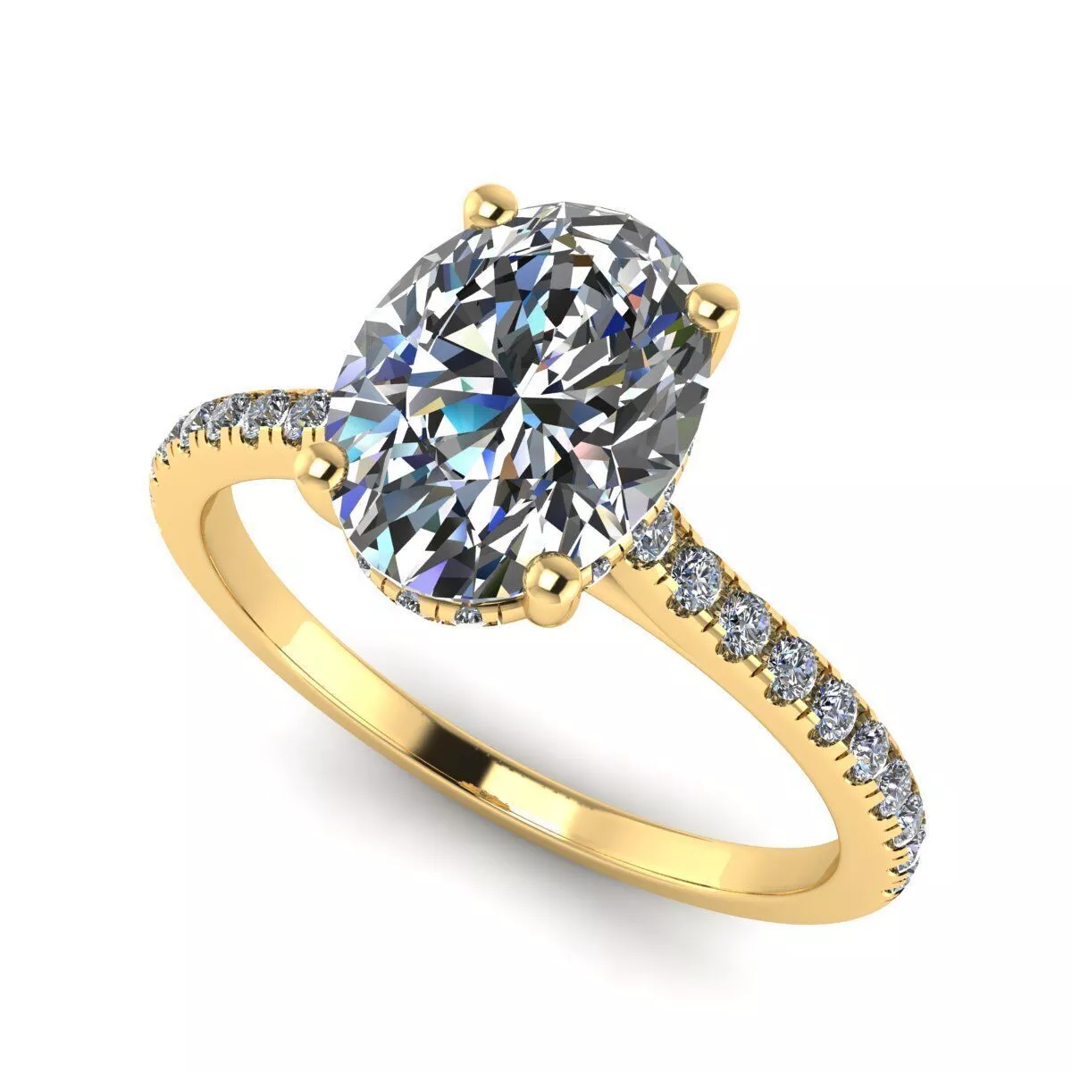Oval Hidden Halo Pave Engagement Ring 3D Model 3D print model