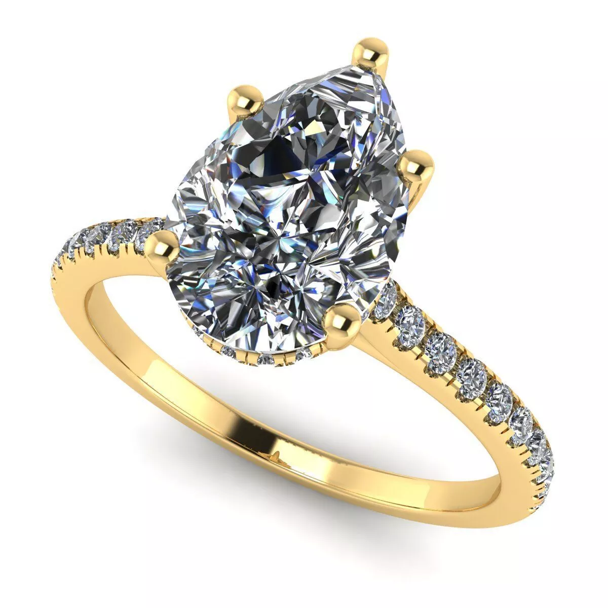 Pear Hidden Halo Pave Engagement Ring 3D Model 3D print model