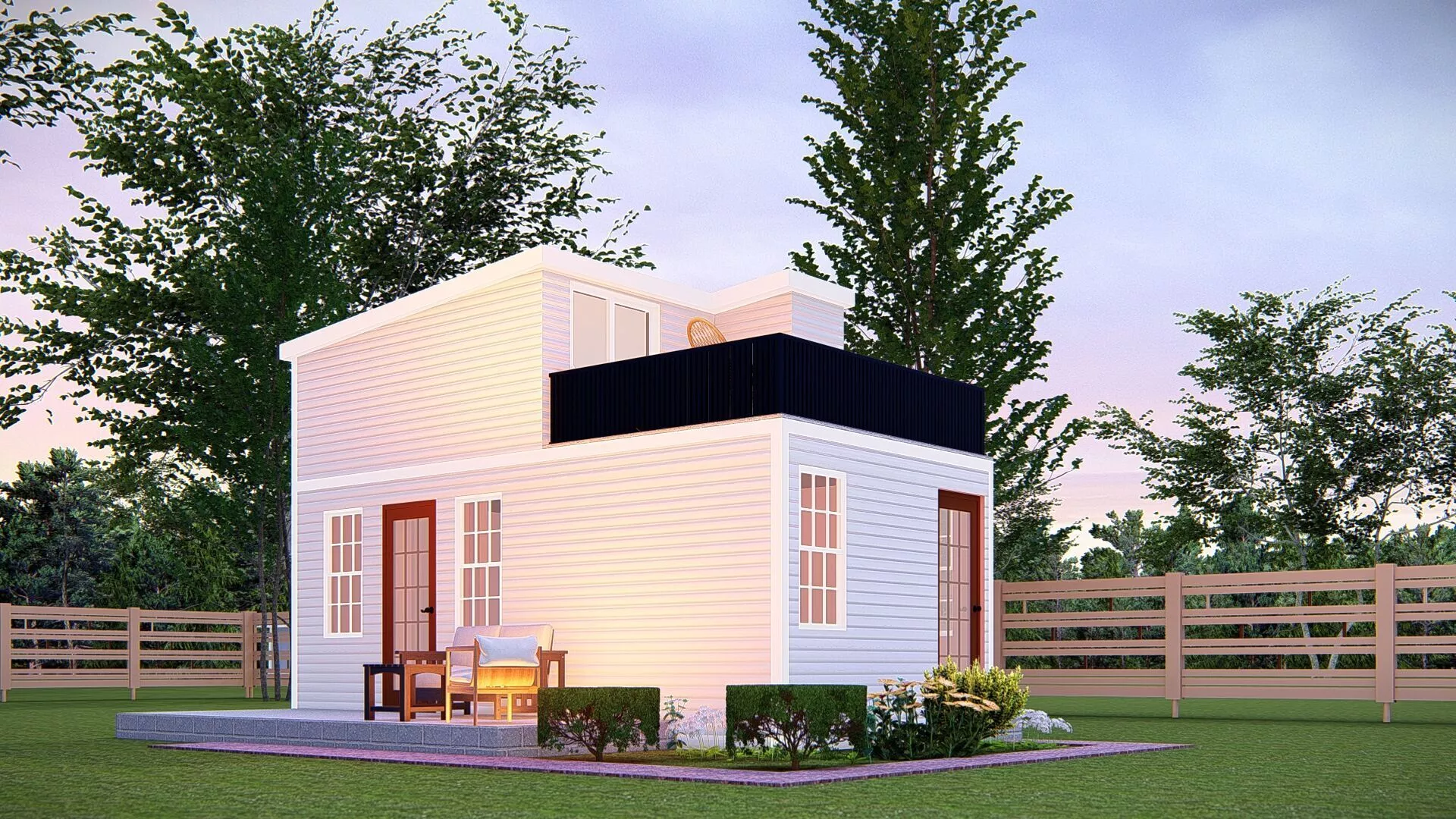 Modern Tiny House with Rooftop Terrace Small Two Story House 3D 3D model