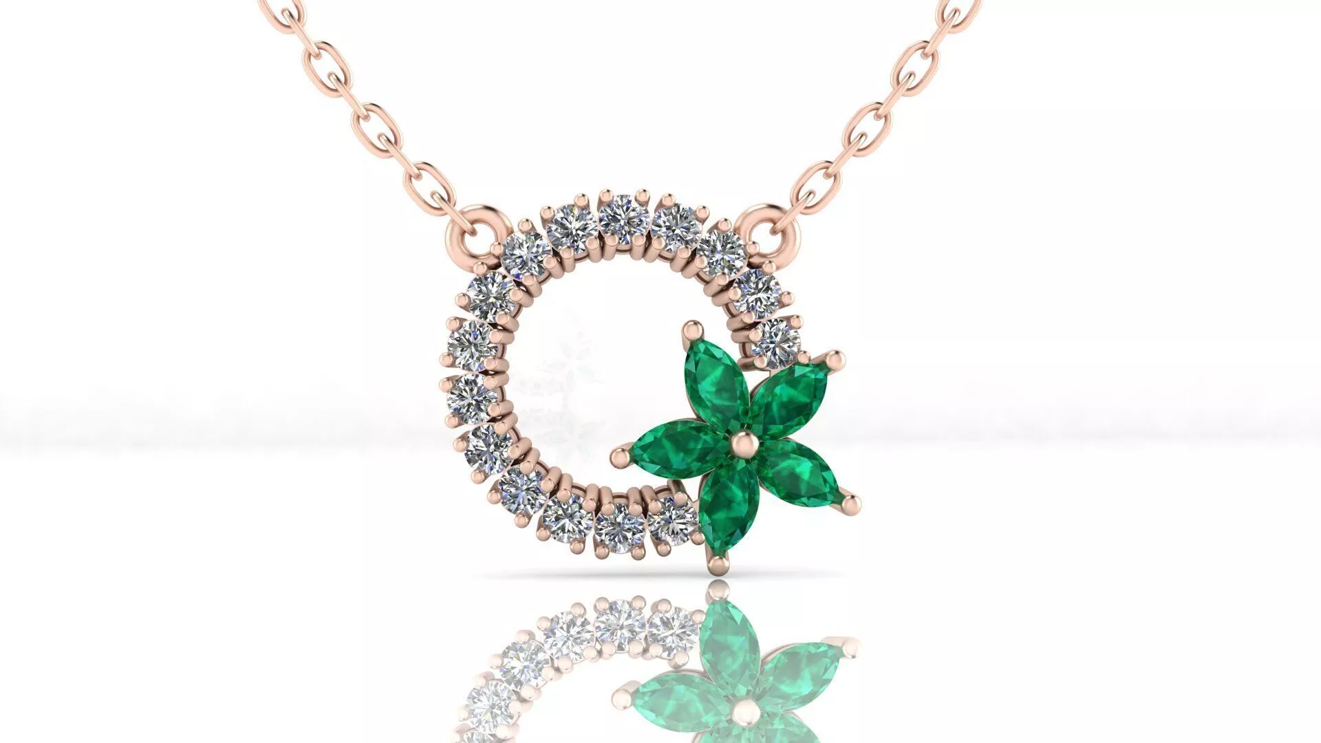 marquise emerald and round high jewelry pendant 3D print model
