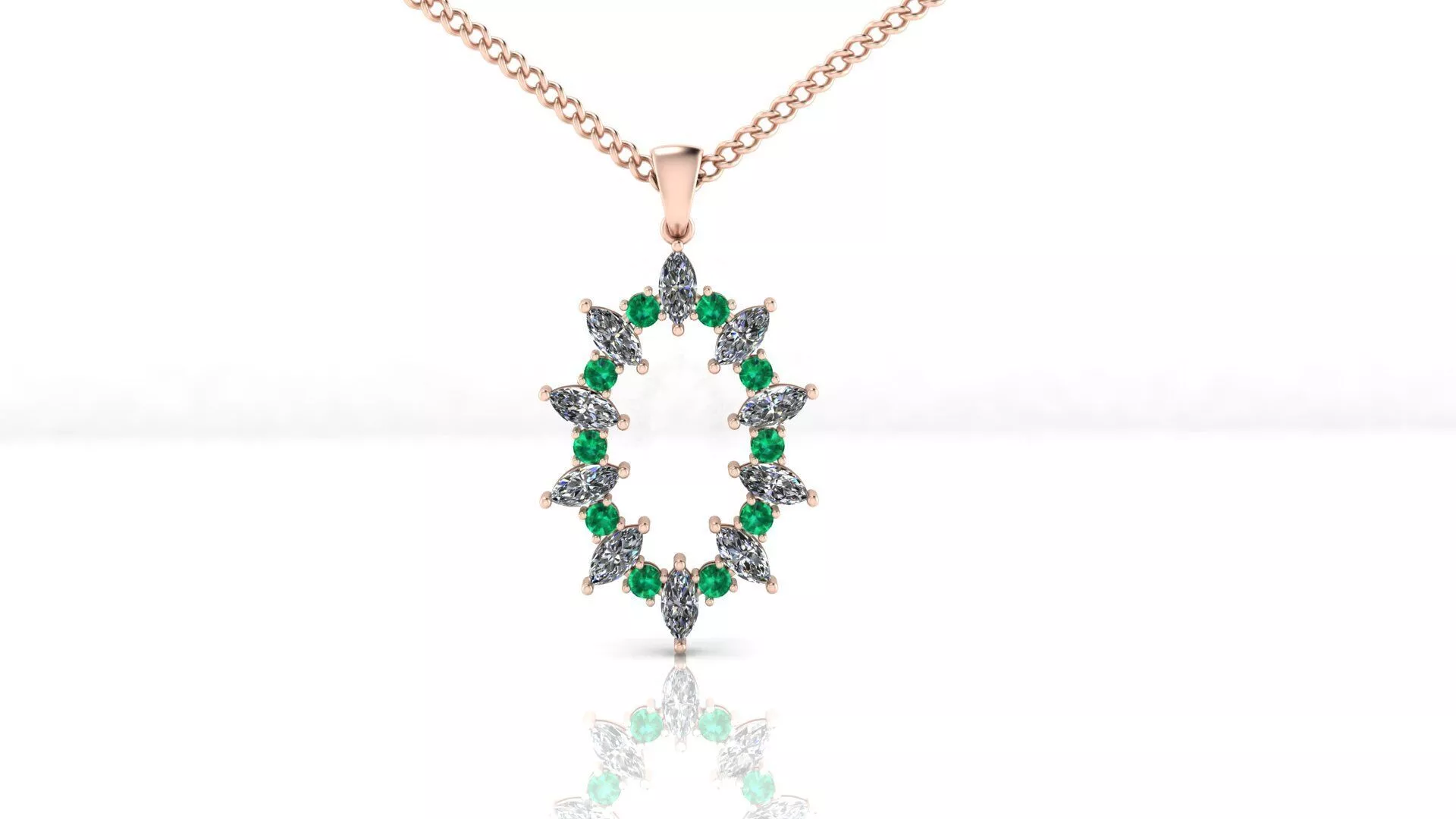marquise and round emerald jewelry pendant 3D print model