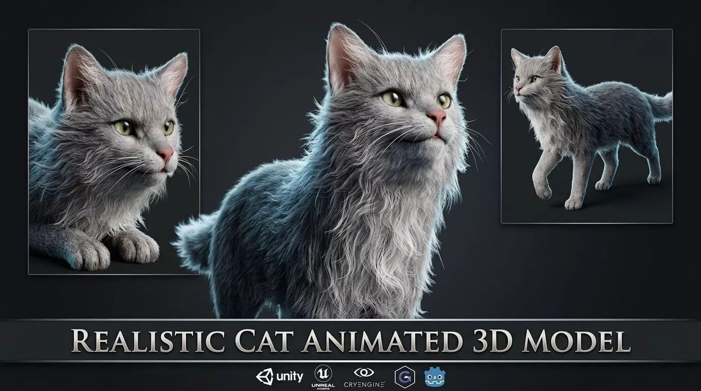 Realistic Cat Animated 3D Model Low-poly 3D model