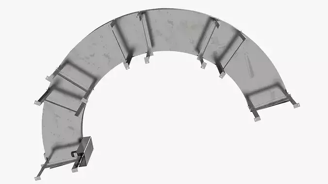 Extended Roller Conveyor Curve with Steel Rollers 3D model 5