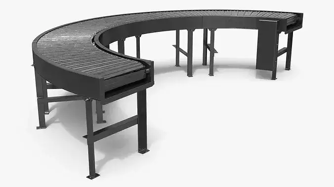 Extended Roller Conveyor Curve with Steel Rollers 3D model