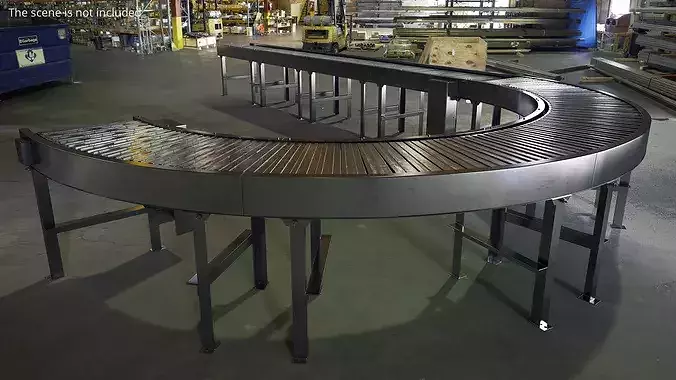 Extended Roller Conveyor Curve with Steel Rollers 3D model 2