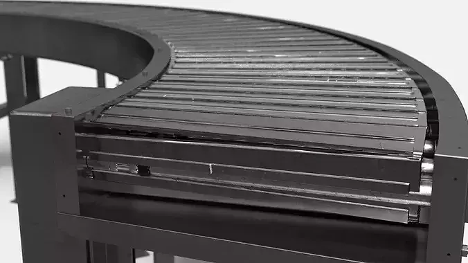 Extended Roller Conveyor Curve with Steel Rollers 3D model 3
