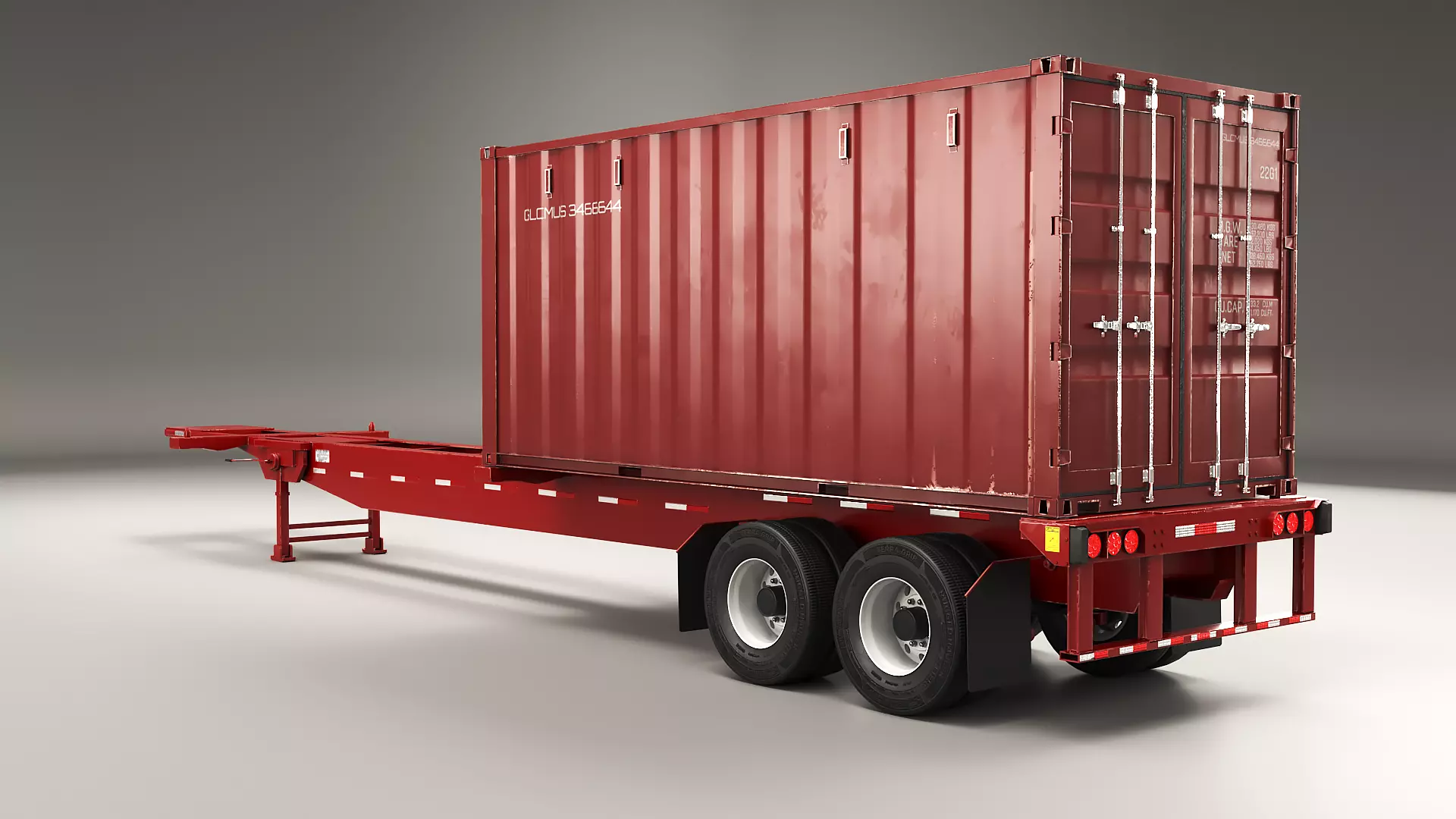 Semi Trailer with ISO 20-ft Container 4K PBR Low-poly 3D model
