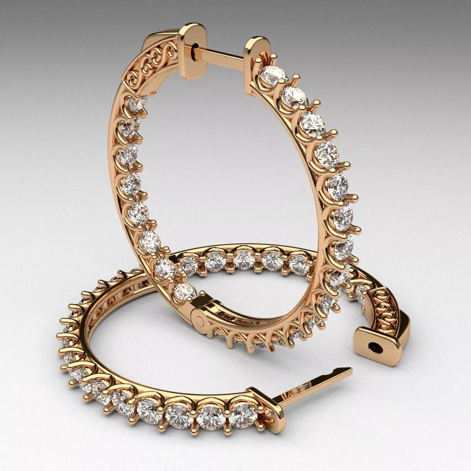 Earrings gold diamonds 3d model 3D print model