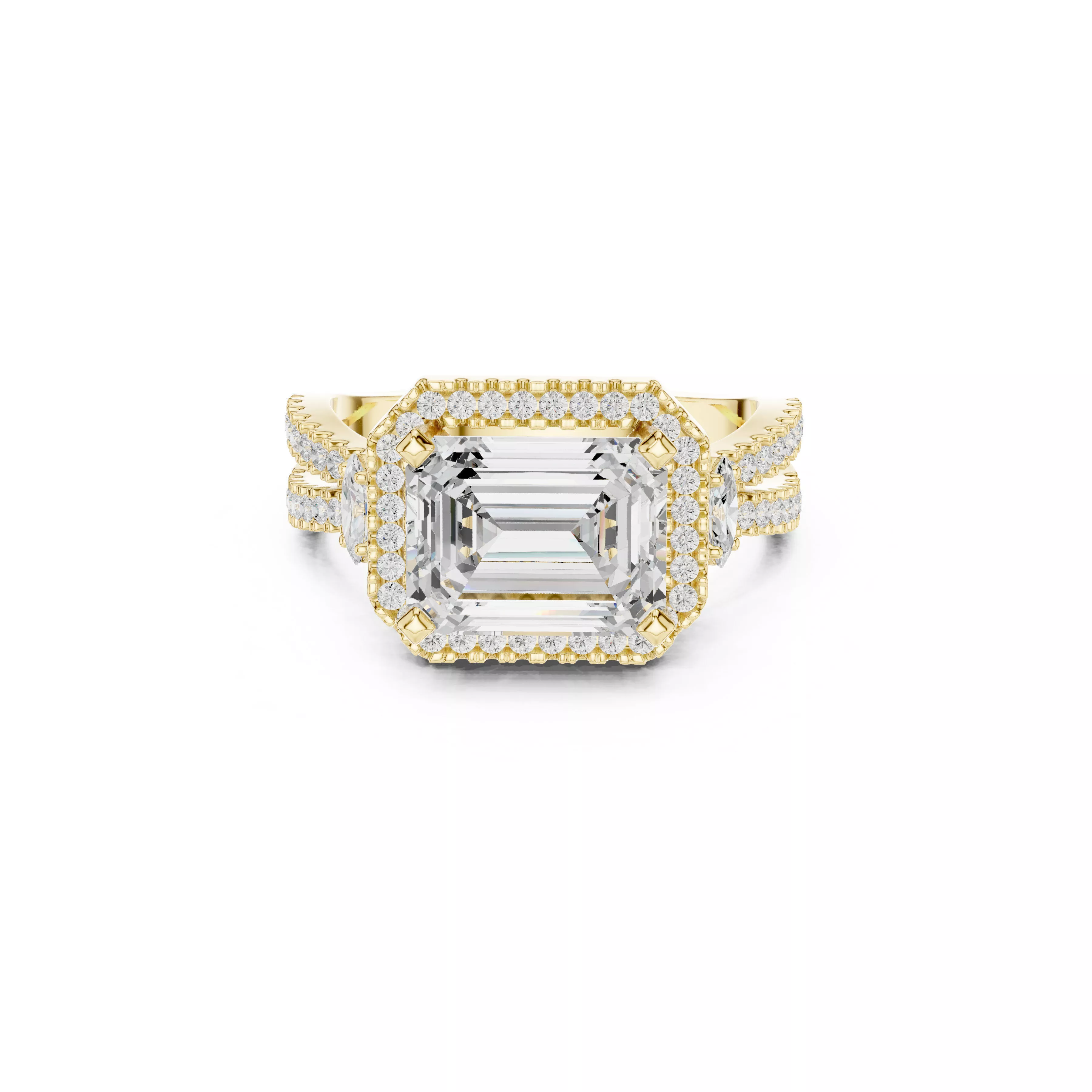 Asscher Cut Halo Engagement Ring Asscher Diamond Ring CAD 3D print model