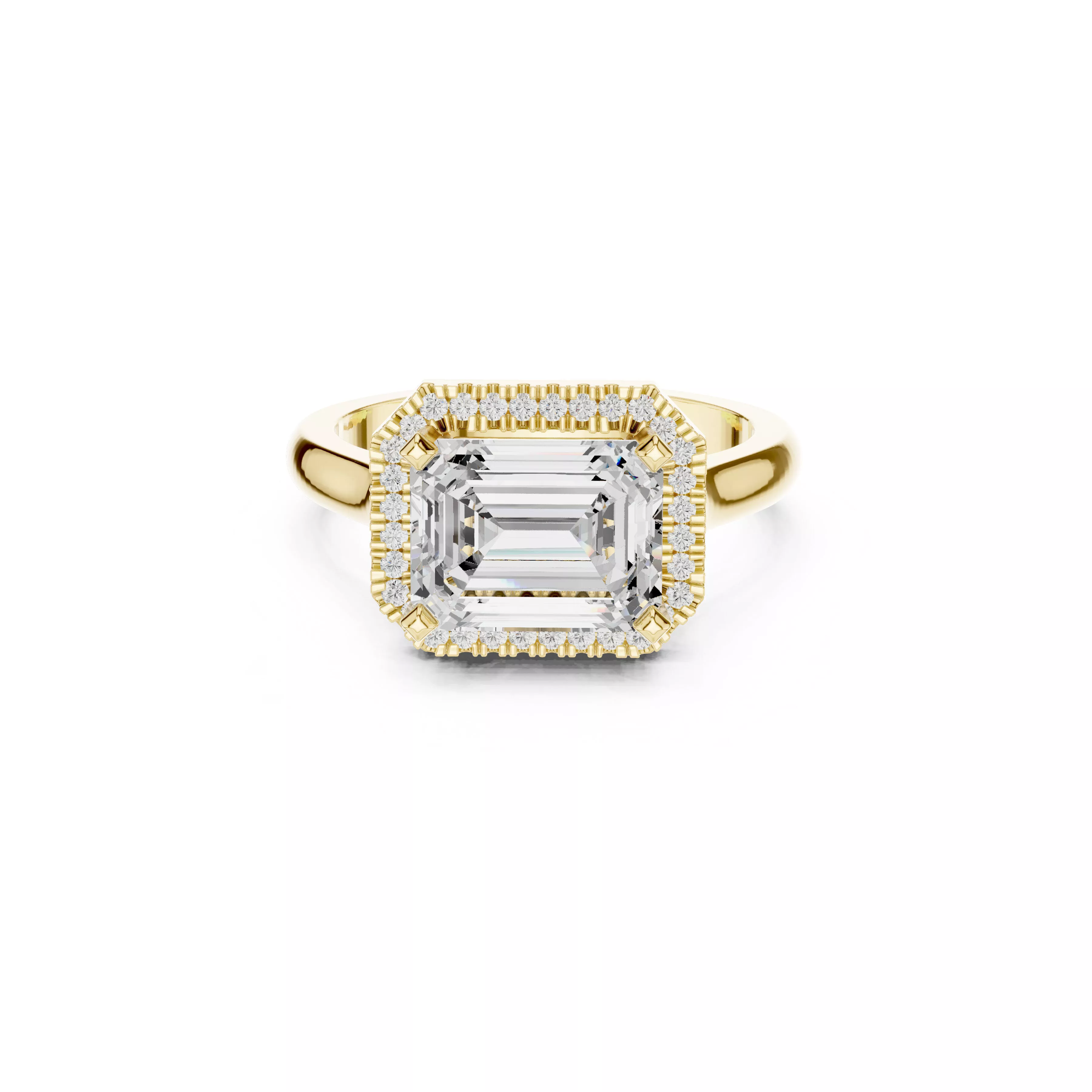 Emerald Cut Halo Ring Art Deco Milgrain Diamond Ring CAD 3D print model