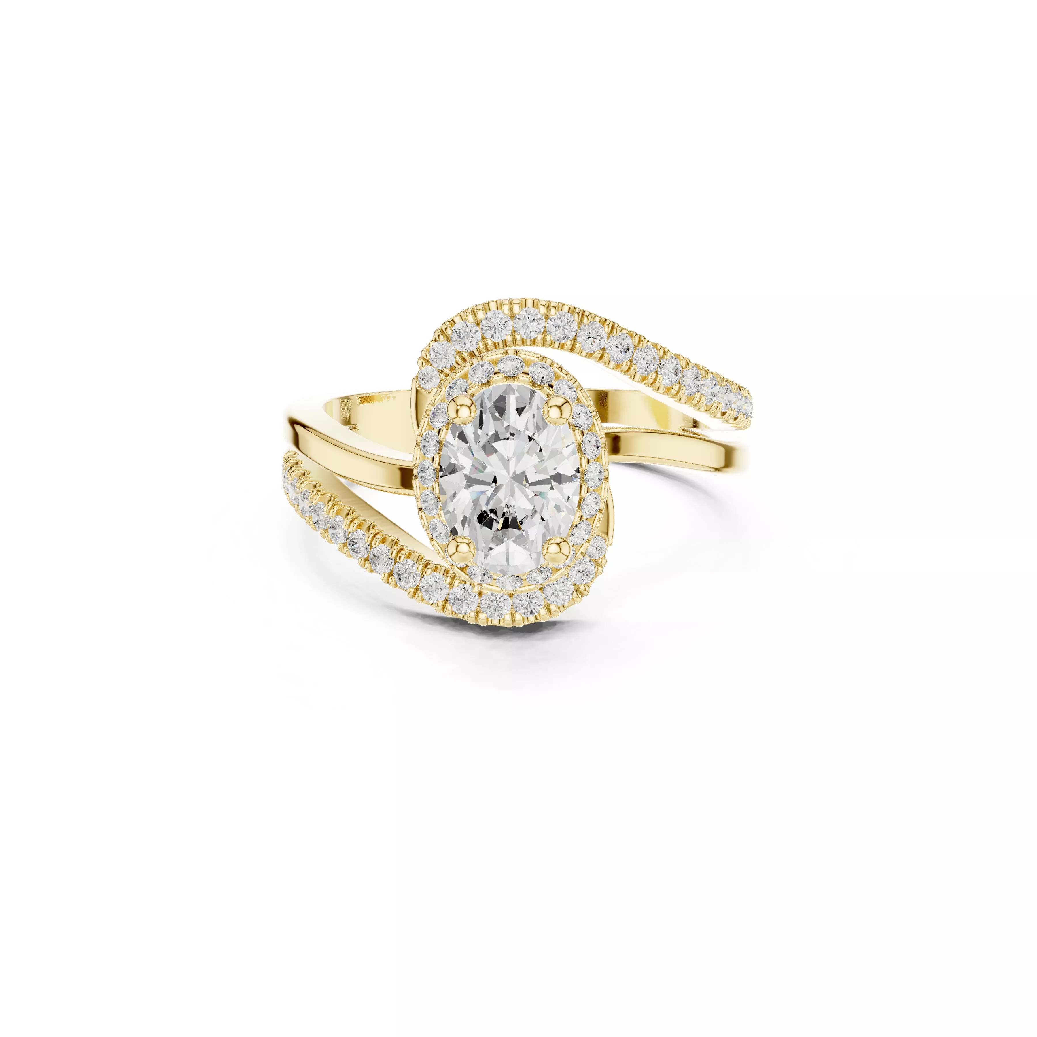 Oval Halo Bypass Engagement Ring Diamond Wrap Ring CAD 3D print model