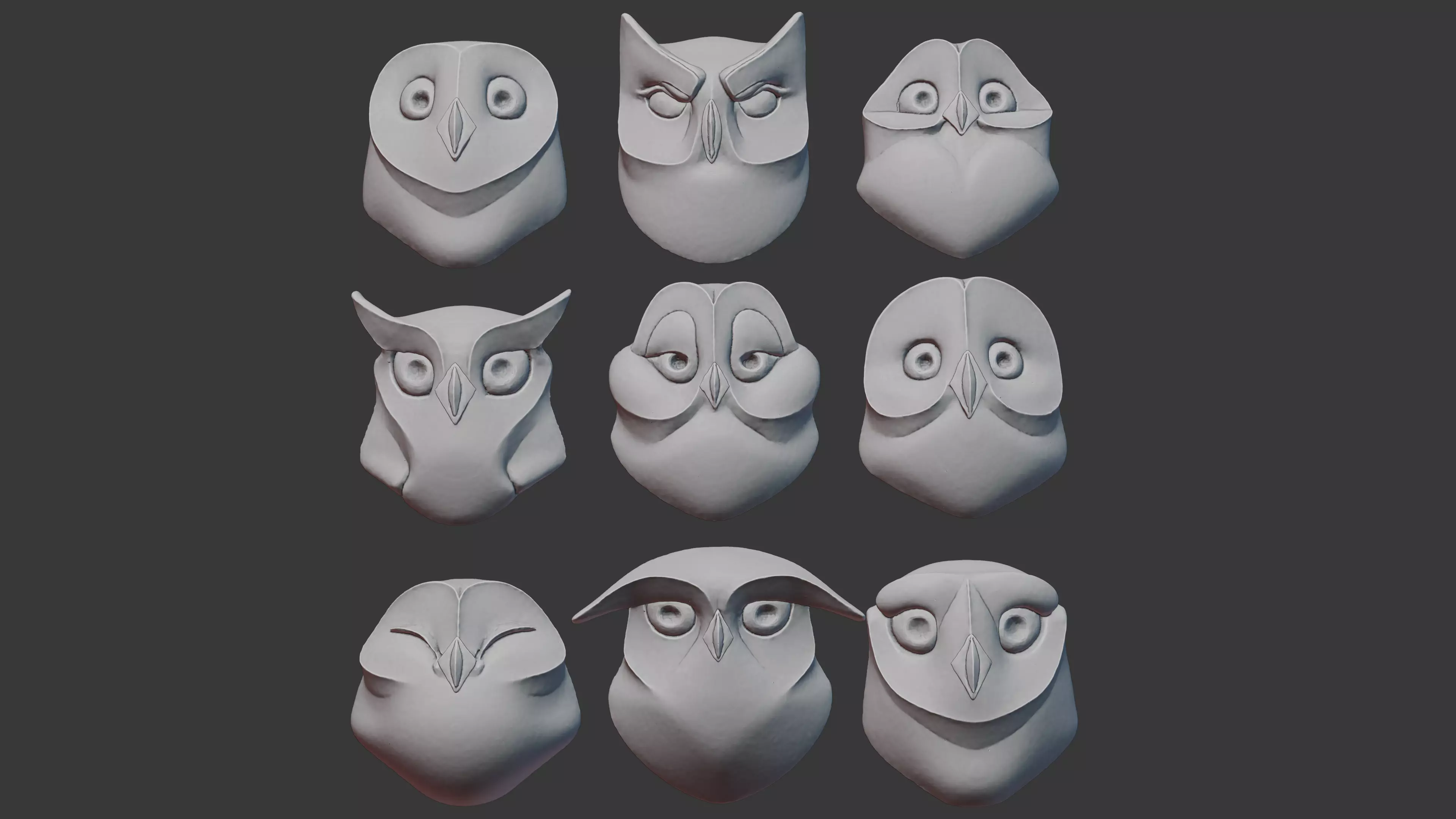 Cute Owl Faces Collection 3D print model