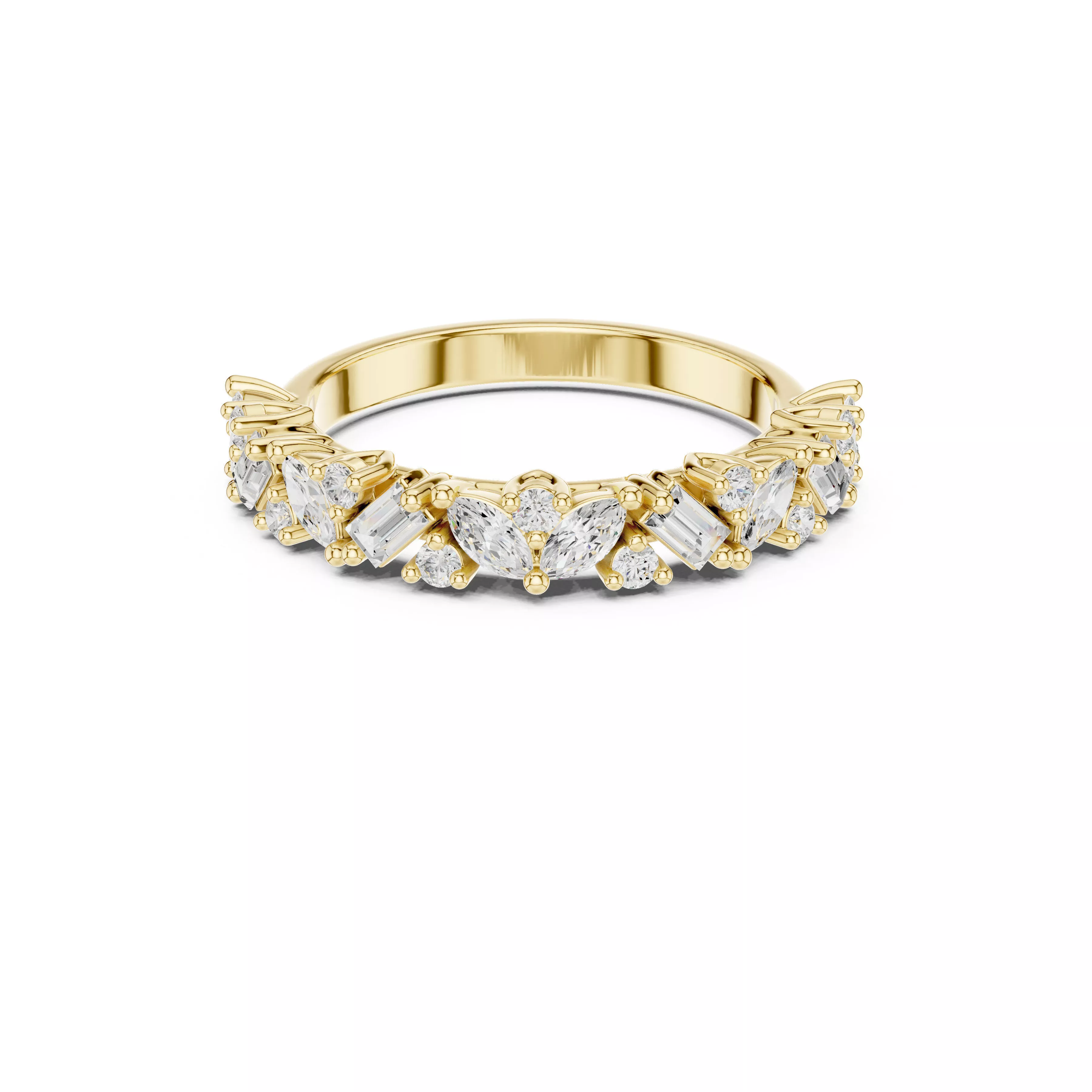 Marquise Baguette Diamond Wedding Band Vintage Crown Ring CAD 3D print model