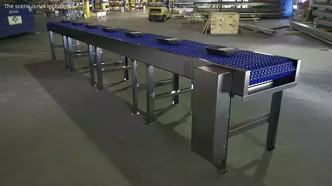Straight Food Conveyor with Meat Packages on Belt 3D model 3