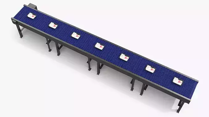 Straight Food Conveyor with Meat Packages on Belt 3D model 4