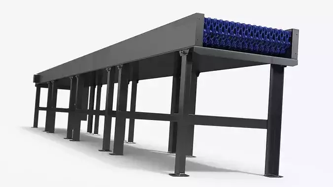 Straight Food Conveyor with Meat Packages on Belt 3D model 6