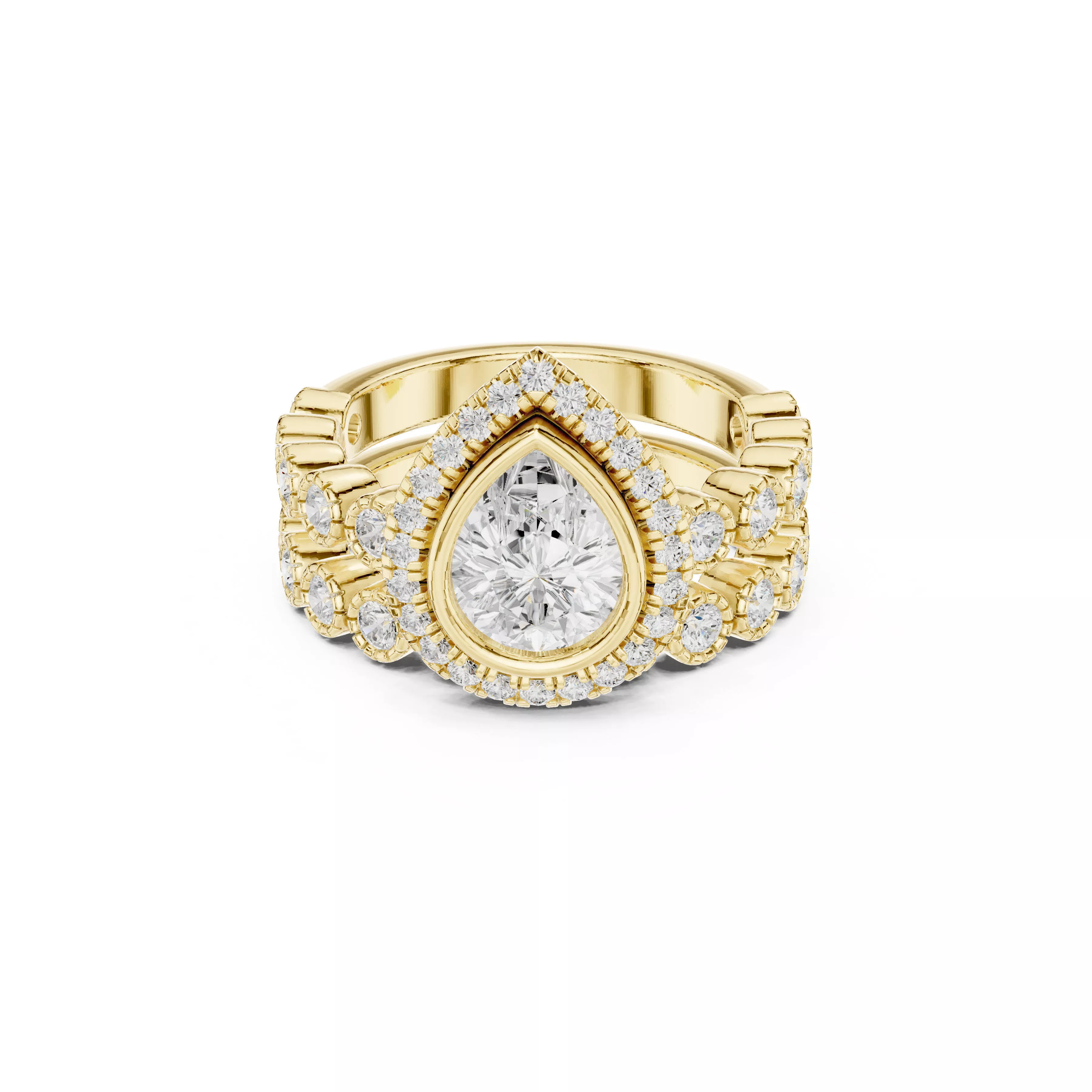 Ring Set Pear Cut Engagement Ring with Matching Wedding Band CAD 3D print model