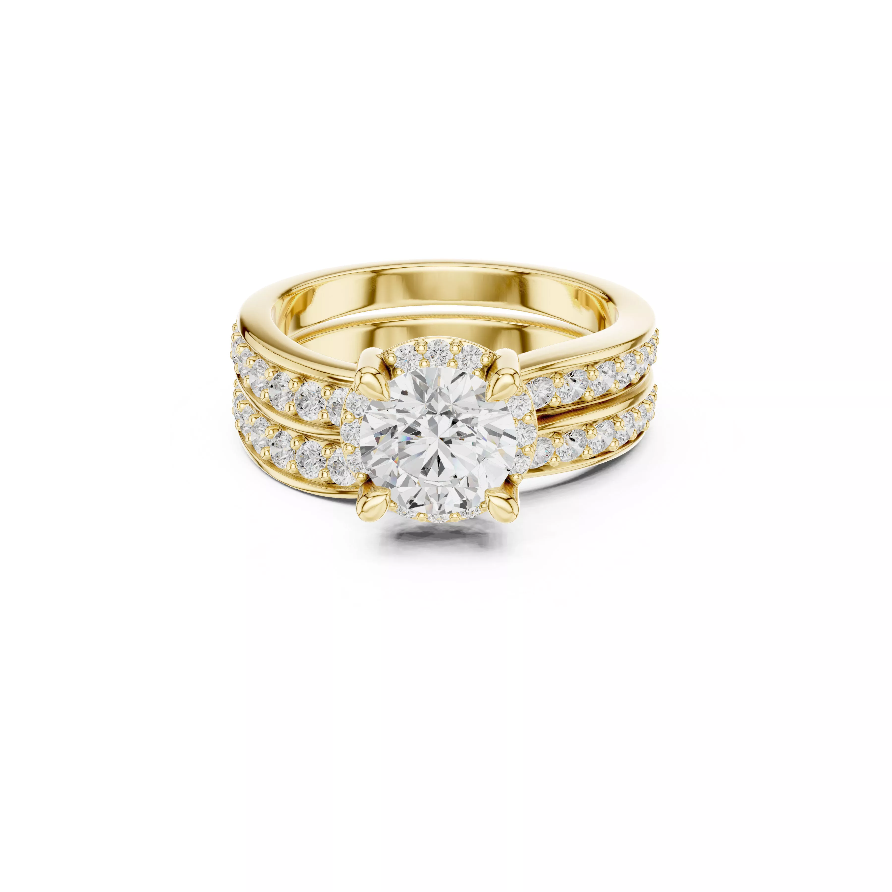 Solitaire Engagement Ring with Double Row Wedding Bands CAD 3D print model