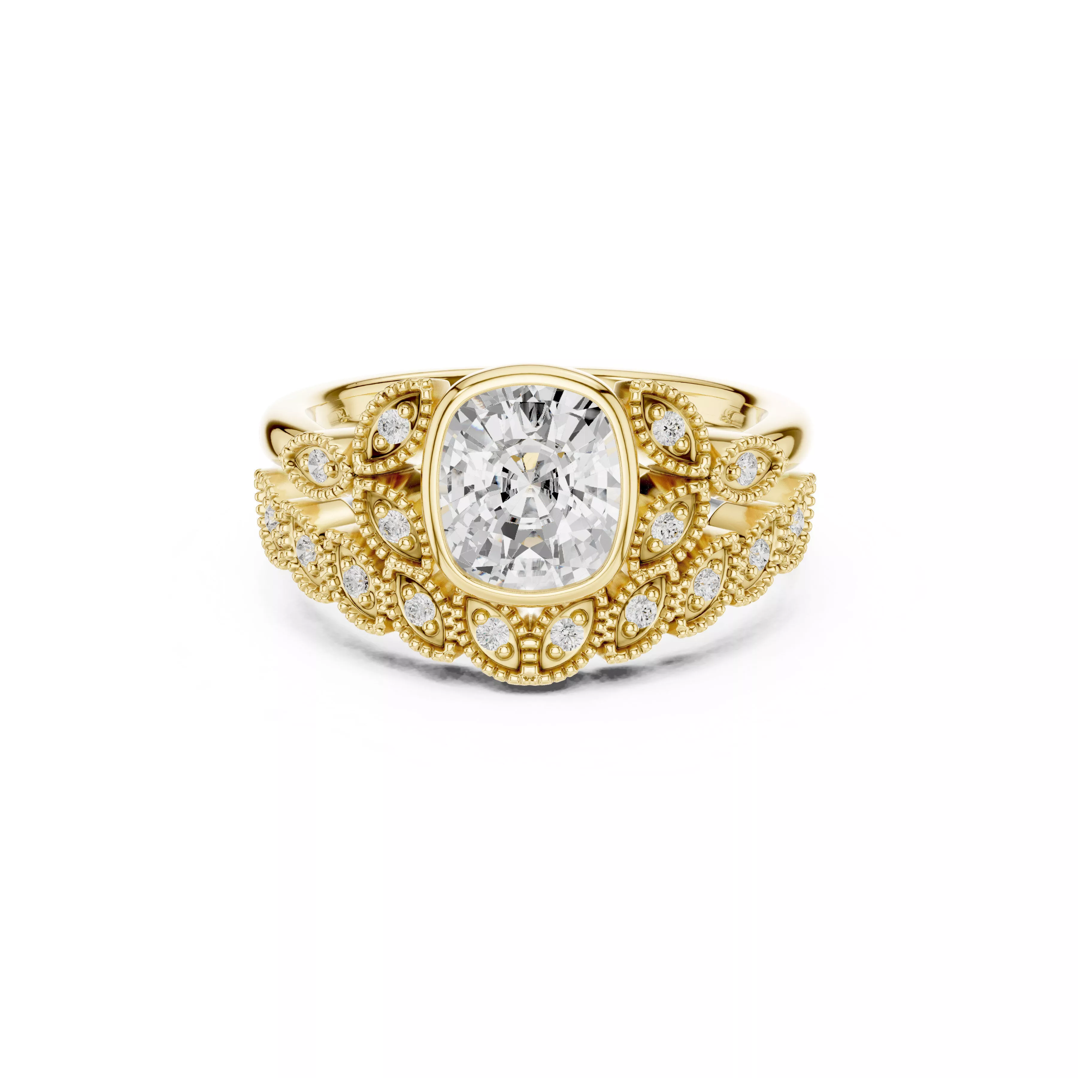 Vintage Cushion Cut Bridal Bezel Diamond Engagement Ring CAD 3D print model