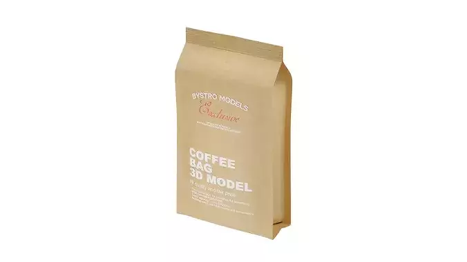 Kraft Paper Coffee Bag Low-poly 3D model 7