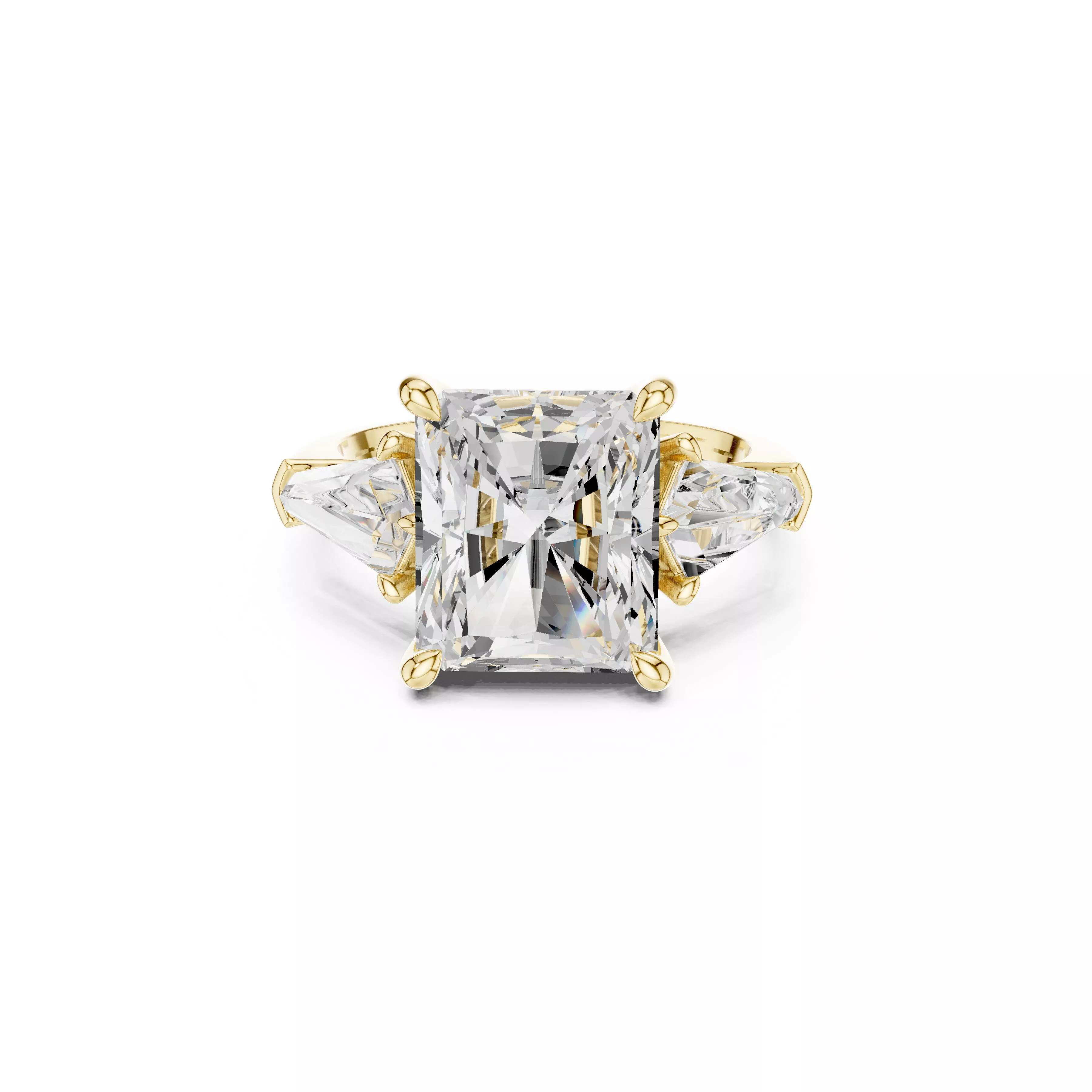 Radiant Three Stone Ring Trillion Side Stone Diamond Ring CAD 3D print model