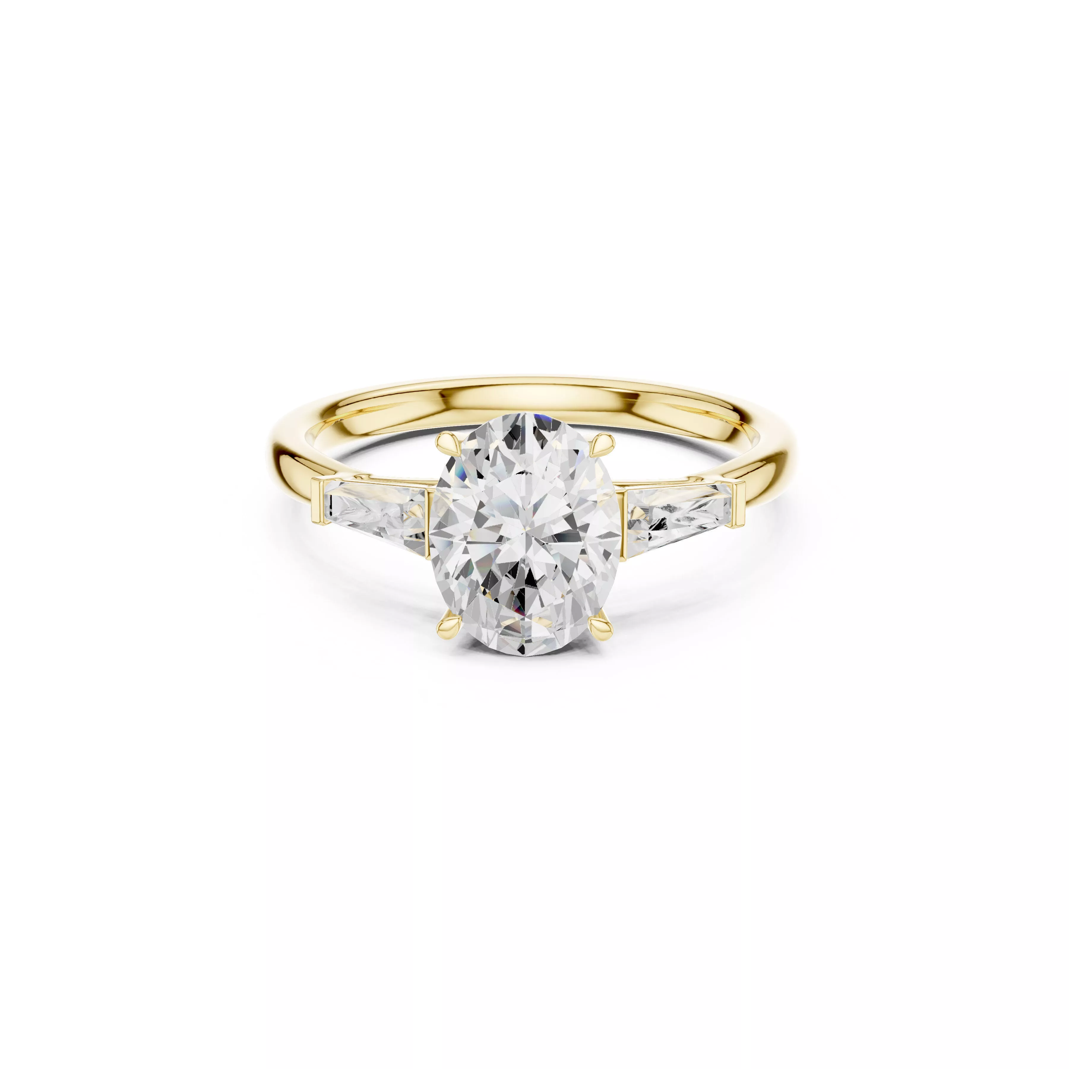 Oval Three Stone Engagement Tapered Baguette Side Stone Ring 3D print model