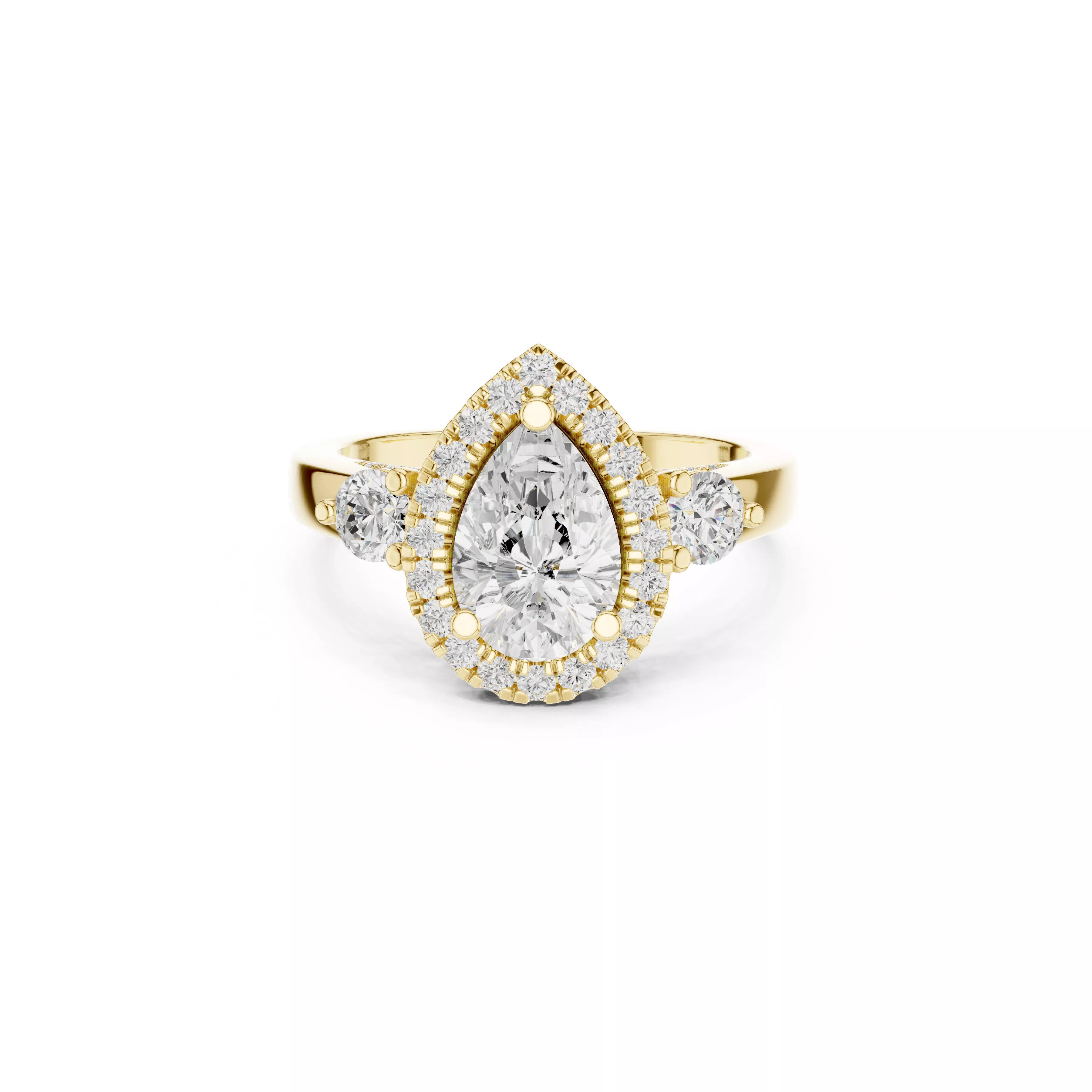 Pear Halo Three Stone Engagement Ring Vintage Diamond Ring CAD 3D print model