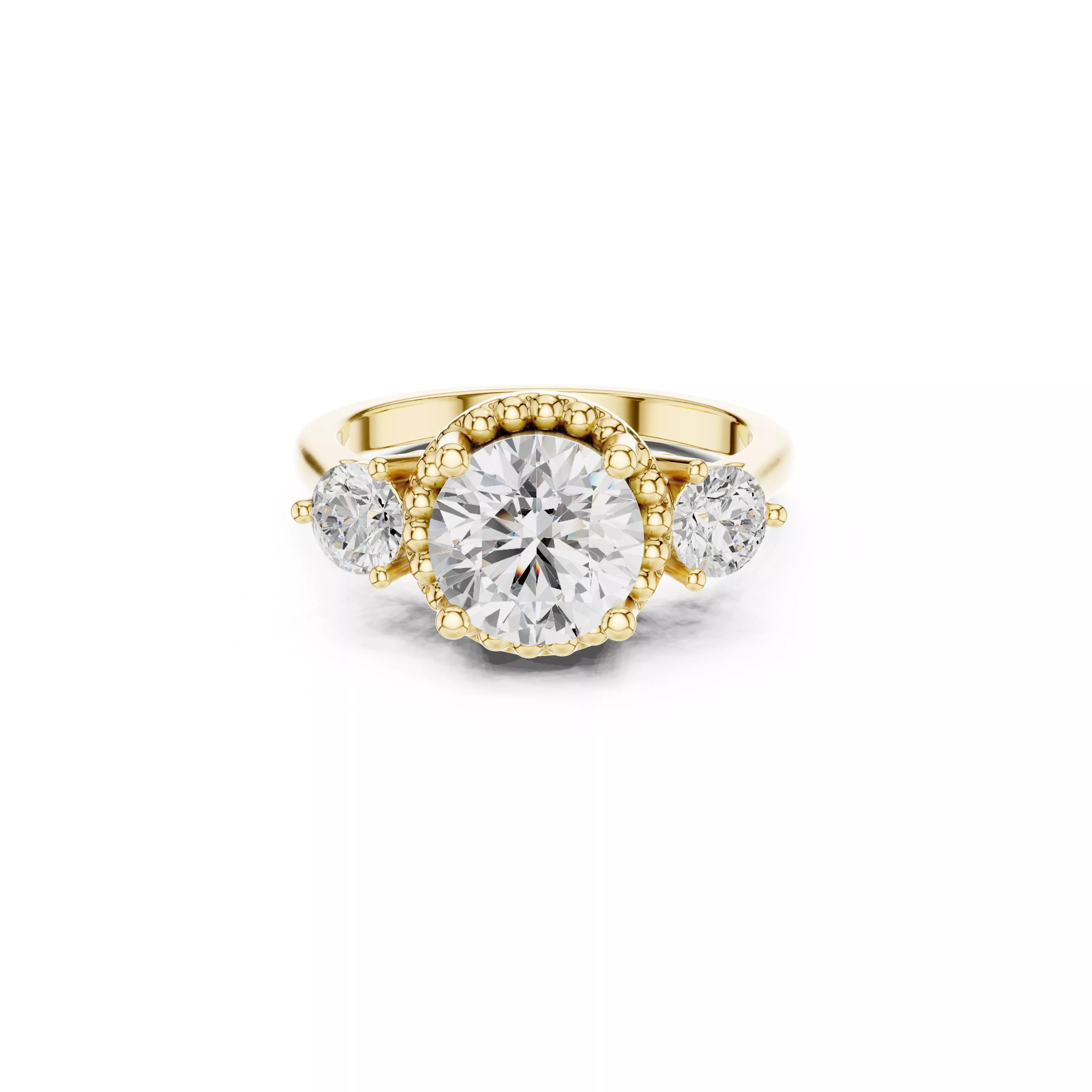 Three Stone Engagement Ring Milgrain Diamond Ring CAD 3D print model