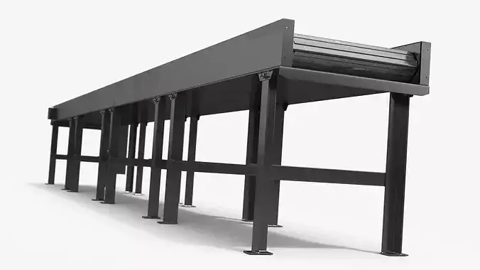 Long Straight Roller Conveyor with Steel Rollers 3D model 6