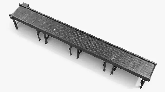 Long Straight Roller Conveyor with Steel Rollers 3D model 4