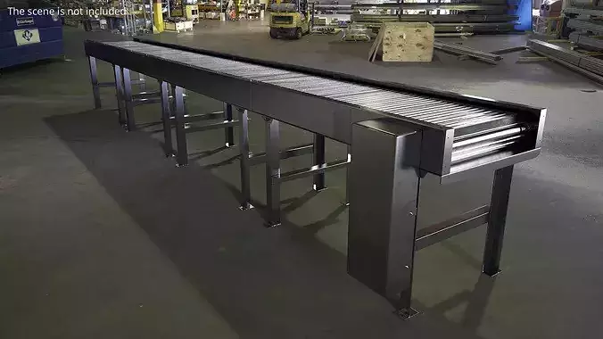 Long Straight Roller Conveyor with Steel Rollers 3D model 2