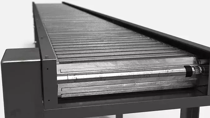 Long Straight Roller Conveyor with Steel Rollers 3D model 3