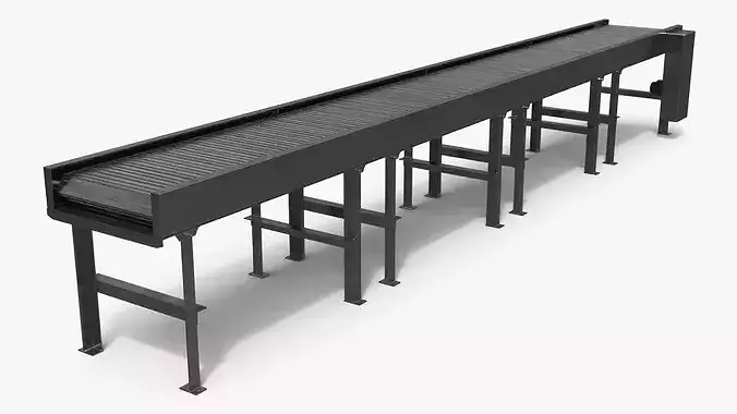 Long Straight Roller Conveyor with Steel Rollers 3D model
