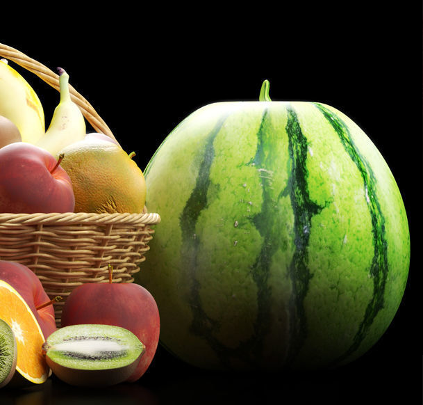 Fruits set 1 fruit in basket 3D model_2