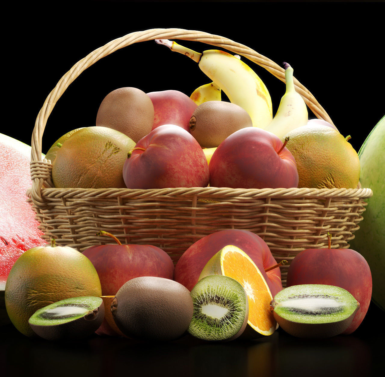 Fruits set 1 fruit in basket 3D model_1