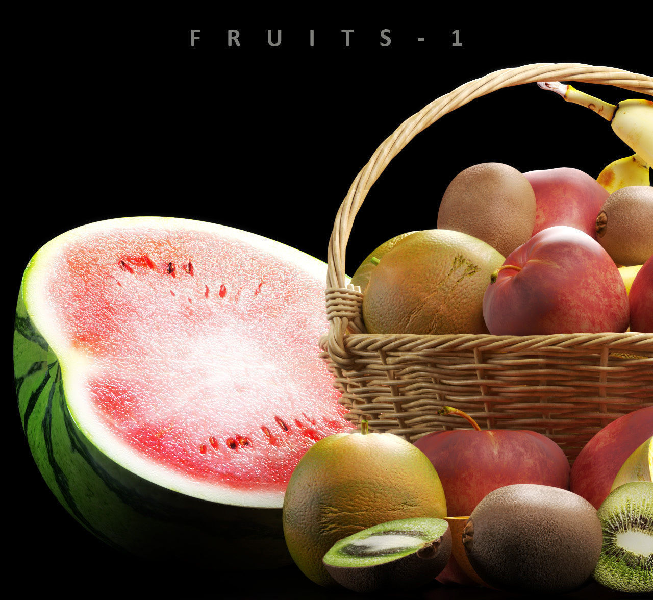 Fruits set 1 fruit in basket 3D model_3