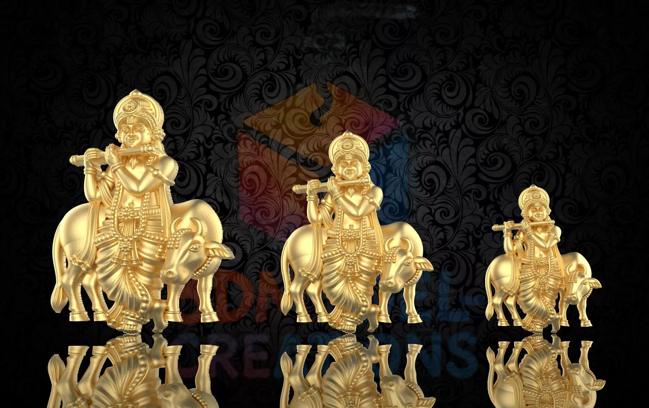 Krishna with Kamadhenu 18K 3D print model